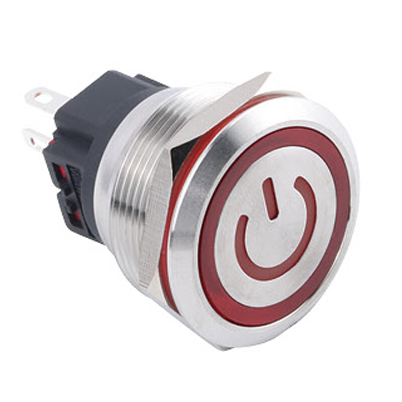  25b-p1-ec 25mm Düz Yaylı Işıklı Power Metal Buton - Kırmızı