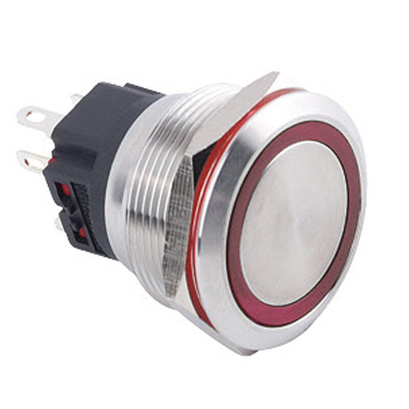  25b-p1z-e 25mm Düz Anahtarlı Işıklı Metal Buton - Kırmızı