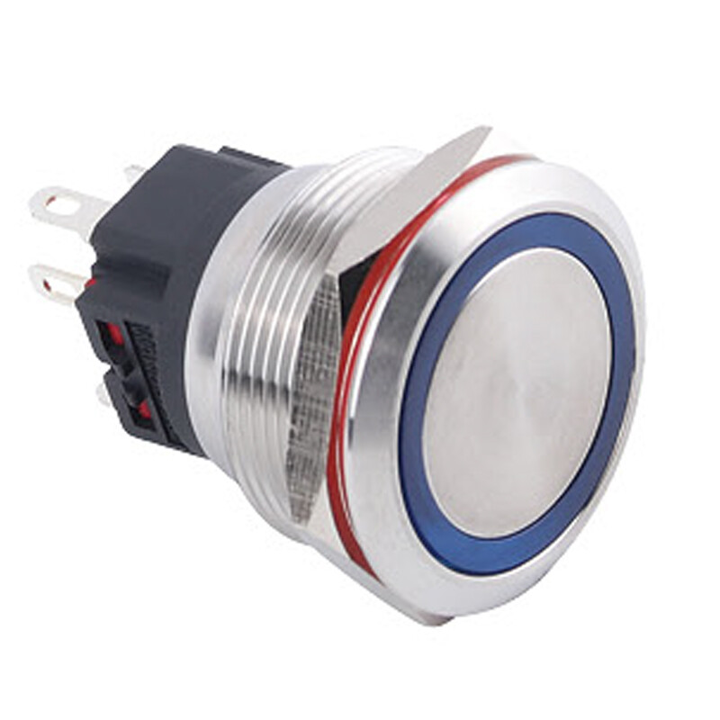  25b-p1z-e 25mm Düz Anahtarlı Işıklı Metal Buton - Mavi