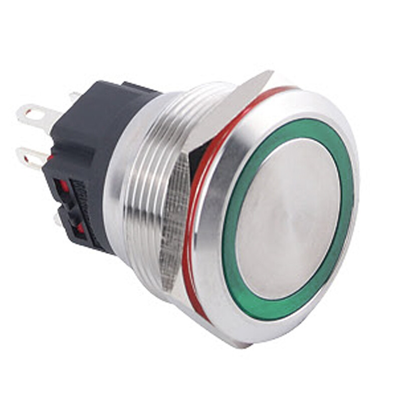  25b-p1z-e 25mm Düz Anahtarlı Işıklı Metal Buton - Yeşil