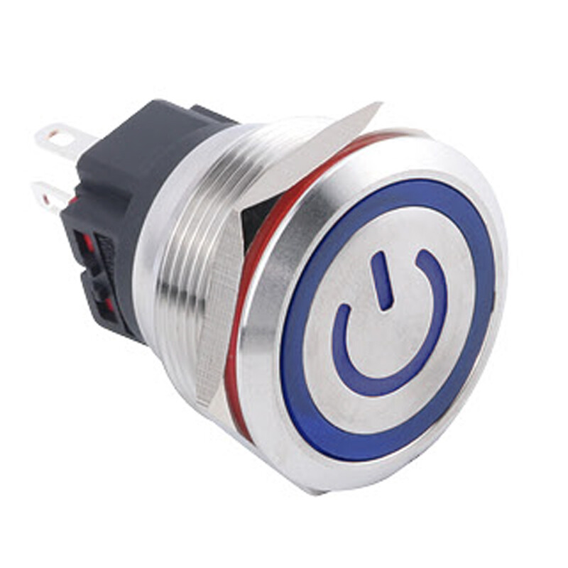  25b-p1z-ec 25mm Düz Anahtarlı Işıklı Power Metal Buton - Mavi