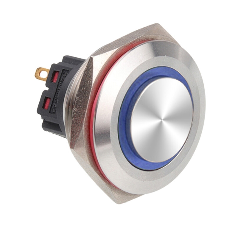  28b-g1-e 28mm Çıkık Yaylı Işıklı Metal Buton - Mavi
