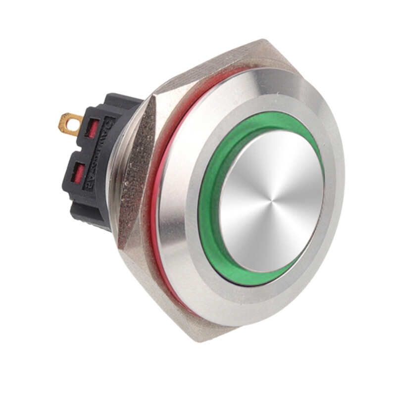  28b-g1z-e 28mm Çıkık Anahtarlı Işıklı Metal Buton - Yeşil