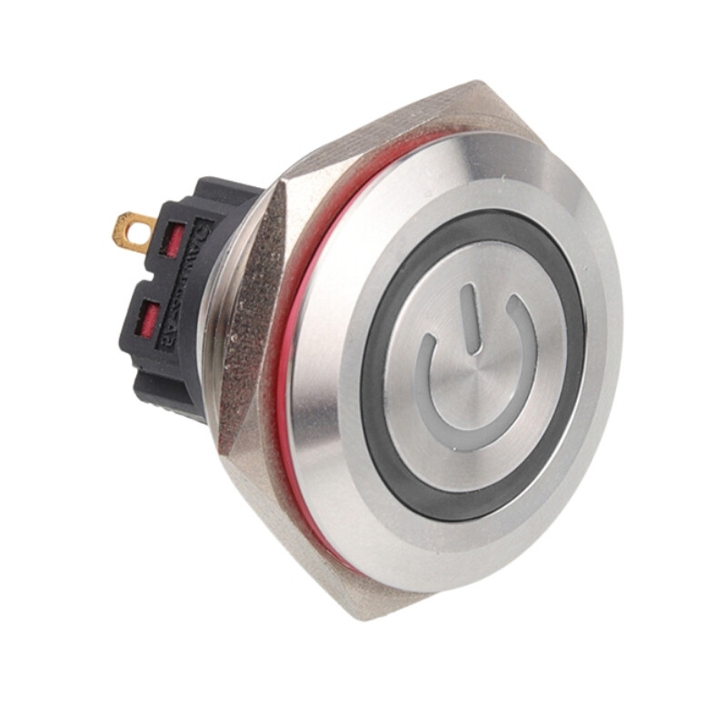  28b-p1-ec 28mm Düz Yaylı Işıklı Power Metal Buton - Beyaz