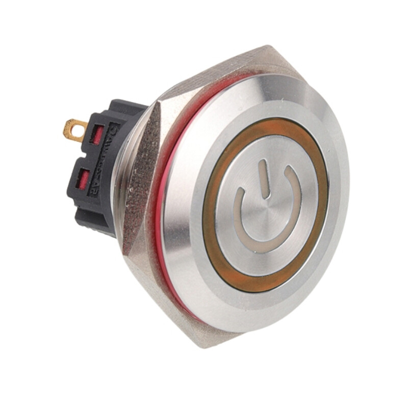  28b-p1-ec 28mm Düz Yaylı Işıklı Power Metal Buton - Sarı