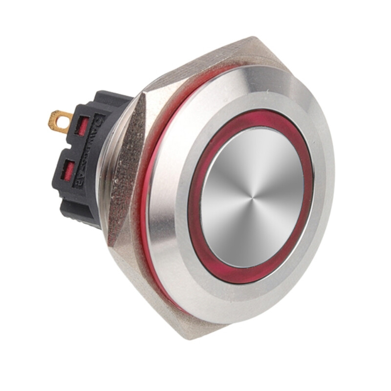  28b-p1z-e 28mm Düz Anahtarlı Işıklı Metal Buton - Kırmızı