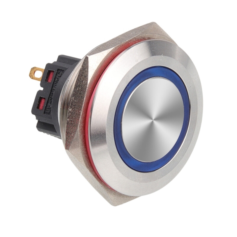  28b-p1z-e 28mm Düz Anahtarlı Işıklı Metal Buton - Mavi