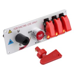 3-way ON-OFF Toggle Switch Panel - with Engine Start Button and Ignition Key - 1