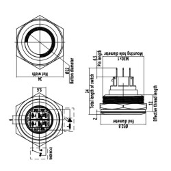 30B-G1Z-E 30mm Çıkık Anahtarlı Işıklı Metal Buton - Mavi - 3