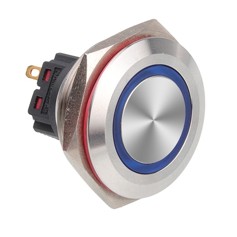  30b-p1-e 30mm Düz Yaylı Işıklı Metal Buton - Mavi