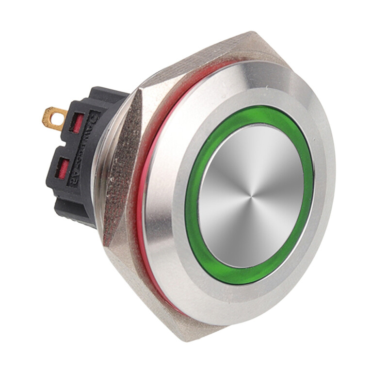  30b-p1z-e 30mm Düz Anahtarlı Işıklı Metal Buton - Yeşil