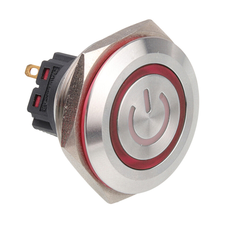  30b-p1z-ec 30mm Düz Anahtarlı Işıklı Power Metal Buton - Kırmızı