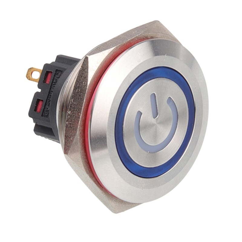  30b-p1z-ec 30mm Düz Anahtarlı Işıklı Power Metal Buton - Mavi