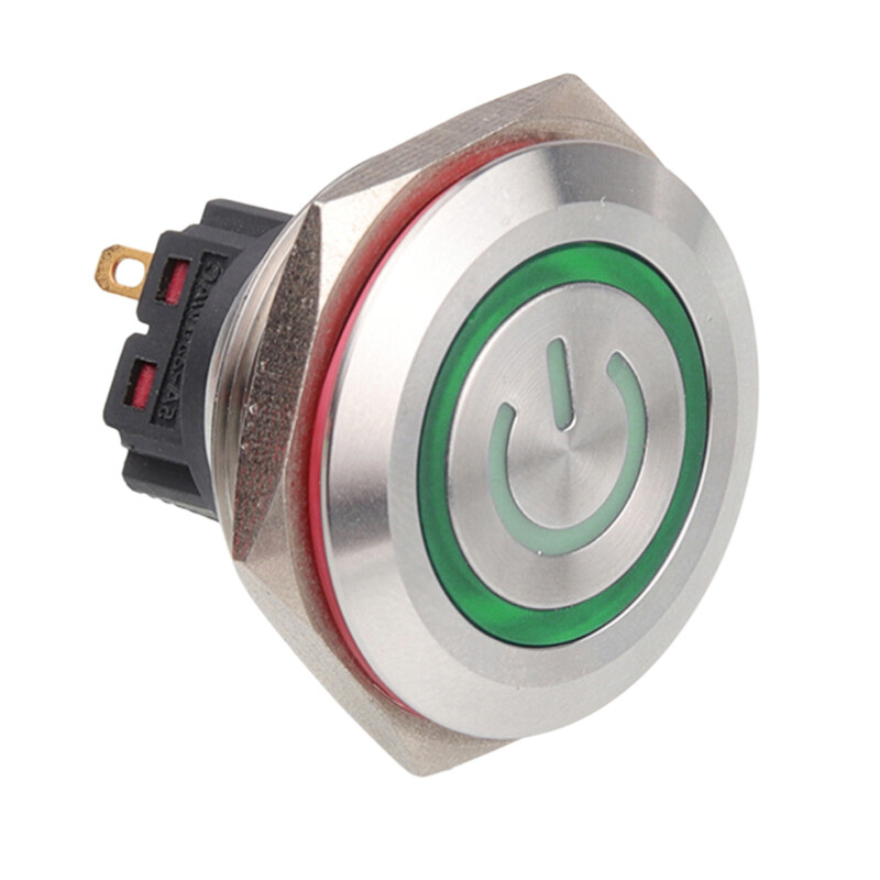  30b-p1z-ec 30mm Düz Anahtarlı Işıklı Power Metal Buton - Yeşil
