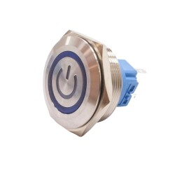 30B-P1Z-EC 30mm Flat Self Locking Illuminated Power Metal Button - Blue 