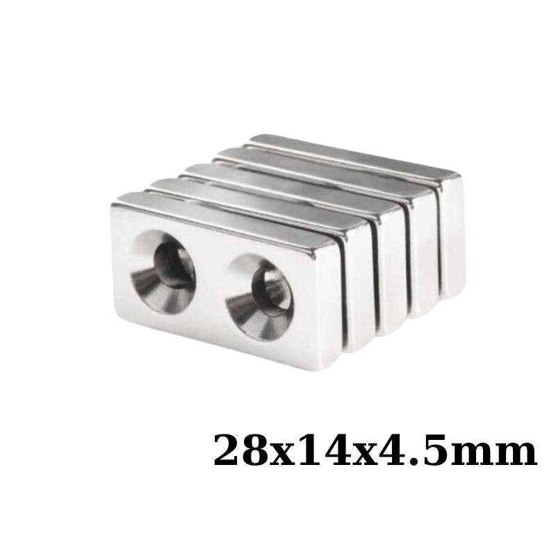  28x14x4.5-5mm Çift Havşa Delikli Neodyum Güçlü Mıknatıs - Neodim Magnet