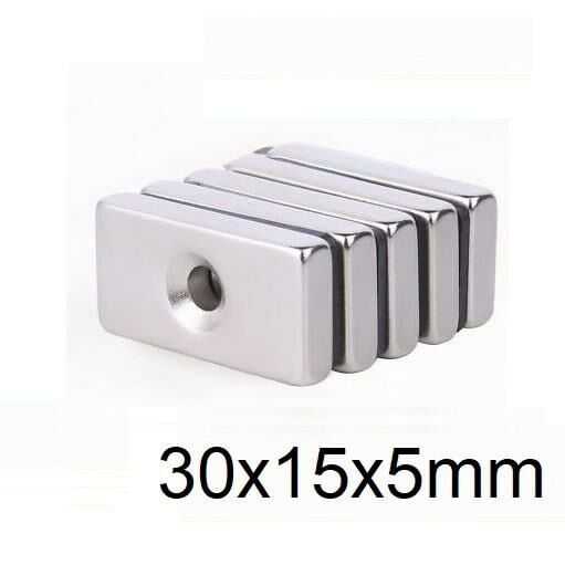  30x15x5-5mm Havşa Delikli Neodyum Güçlü Mıknatıs - Neodim Magnet