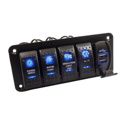 4-Way ON-OFF Illuminated Switch Switch Panel with 2x 5V 3.1A USB 