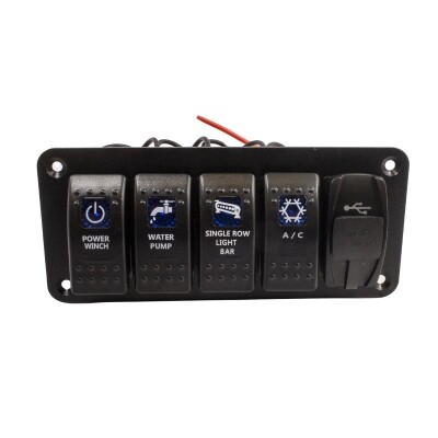 4-Way ON-OFF Illuminated Switch Switch Panel with 2x 5V 3.1A USB - 4