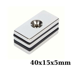 40x15x5-5mm Havşa Delikli Neodyum Güçlü Mıknatıs - Neodim Magnet 