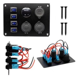 4'lü ON-OFF Mavi Su Geçirmez Işıklı Switch Panel 2x5V USB 2xDişi Çakmaklık ve Voltaj Göstergeli - 2