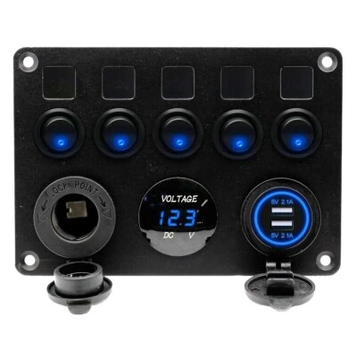5-Way ON-OFF Blue Illuminated Switch Switch Panel with 2x5V USB ...