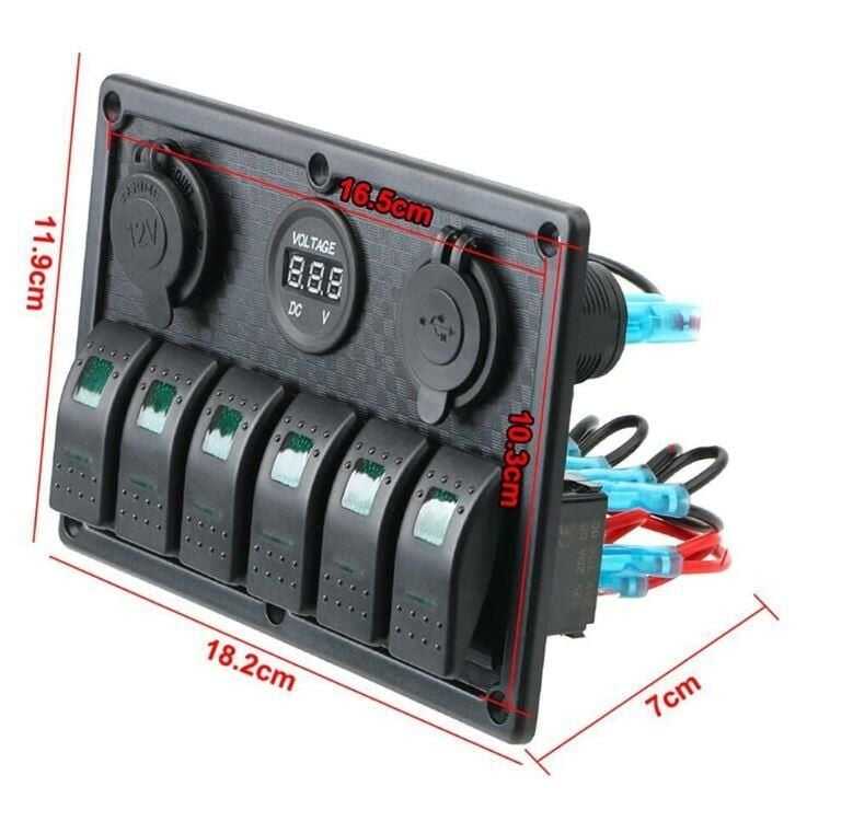 6 ON-OFF Red Illuminated Switch Switch Panel with 2x5V USB Cigarette ...