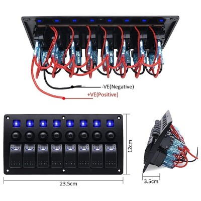 8-way Blue ON-OFF Switch Panel - Overcurrent Protection - 3