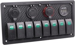 8'li ON-OFF Yeşil Işıklı Anahtar Panel 2x5V USB 2xÇakmaklık ve Voltaj Göstergeli 
