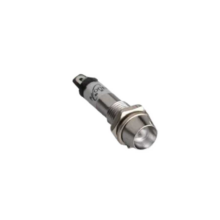  8mm 12v Metal Sinyal Lambası - Beyaz