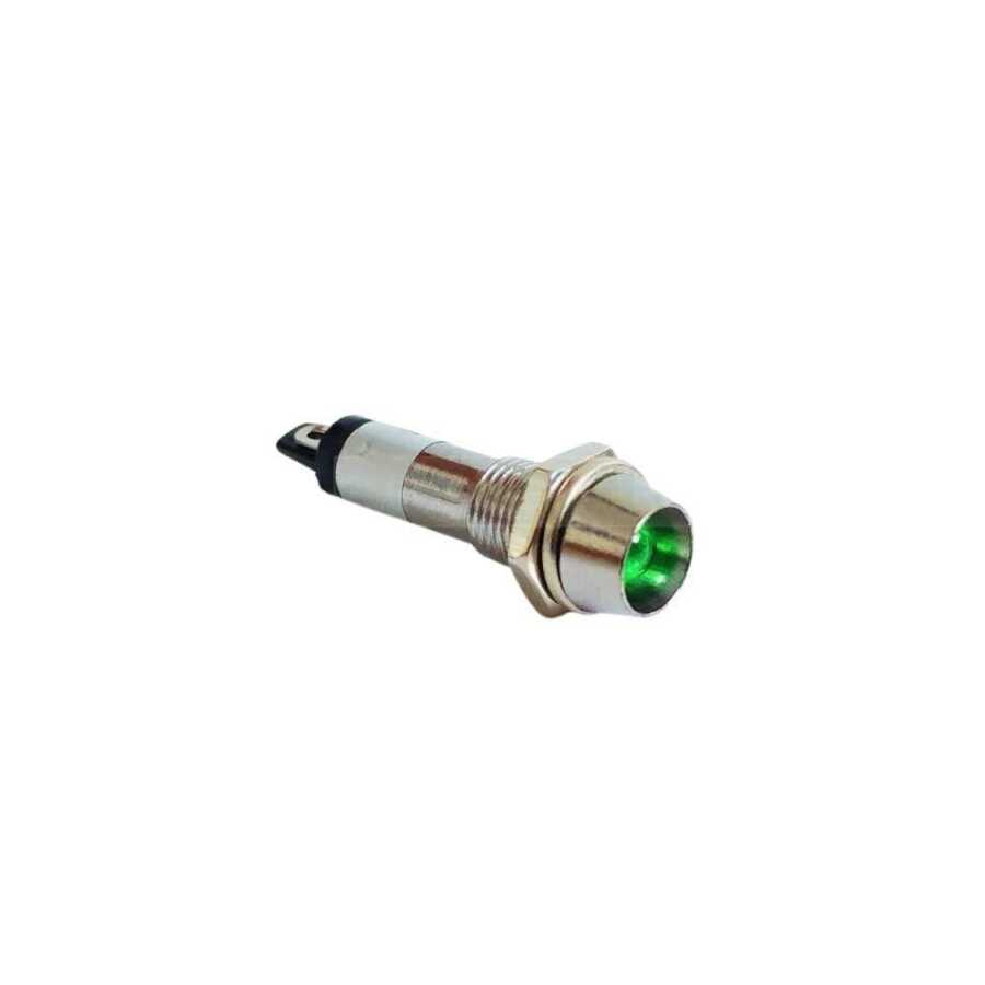  8mm 220v Metal Sinyal Lambası - Yeşil