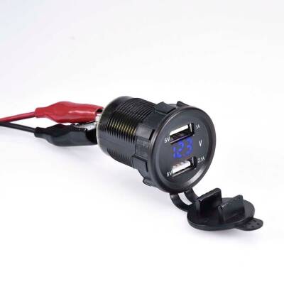Car Phone Charger Socket with Voltage Indicator 5V 2.1A Blue - 1