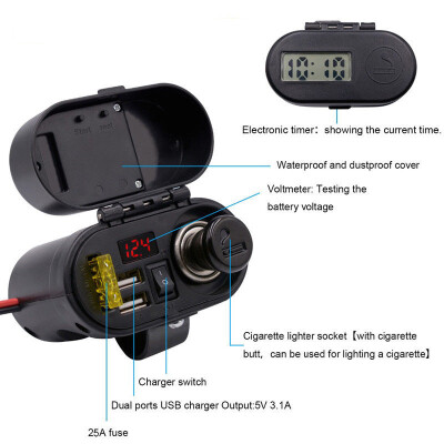 CD-3068 Waterproof Multifunctional Dual USB Charger and Cigarette Lighter Holder - 4