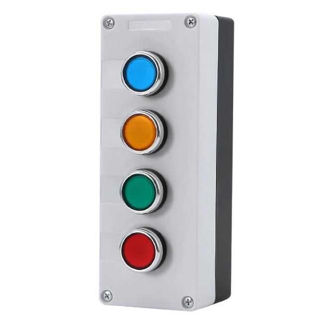  Dörtlü Push Buton Kutusu - Kırmızı / Yeşil / Sarı / Mavi
