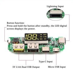 Dual USB 5V 2.4A Micro Type-C Powerbank Module with LEDs - 4
