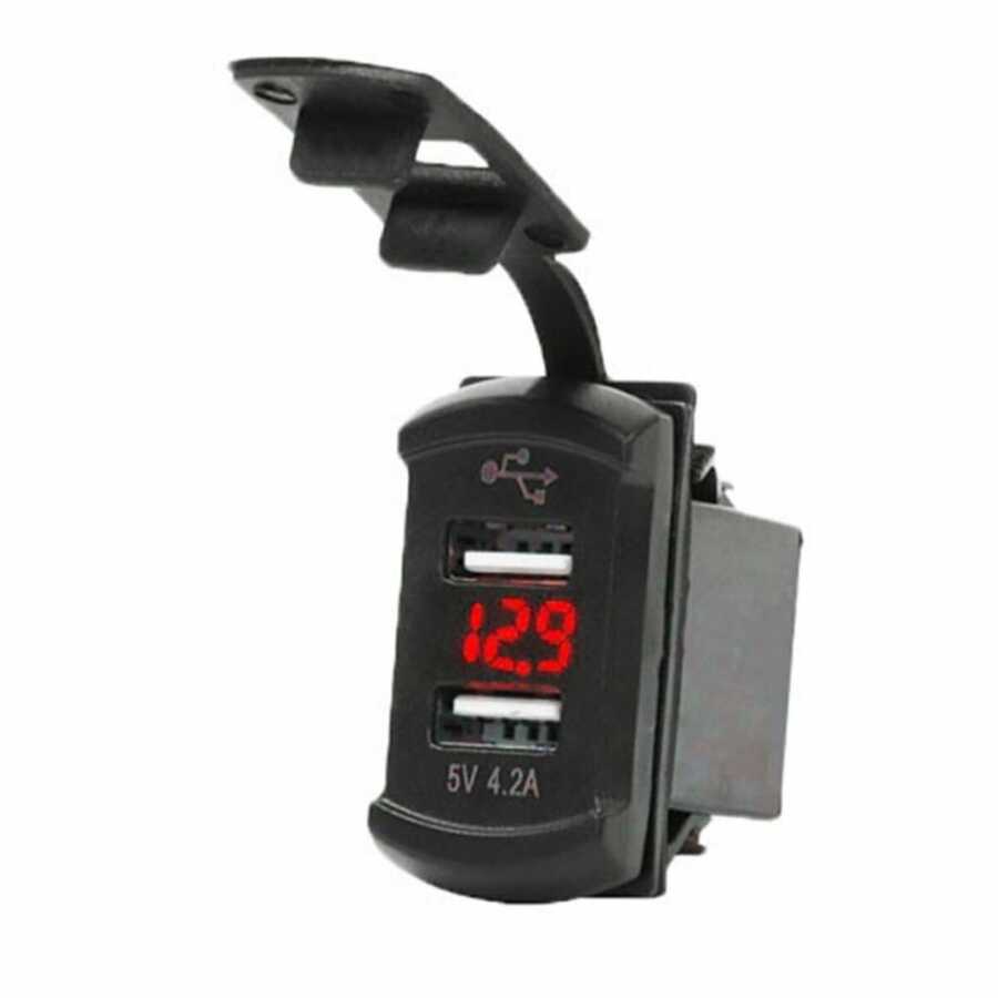  Ekranlı 5v 2.1a Çift Çıkışlı Usb Şarj Modülü Kırmızı