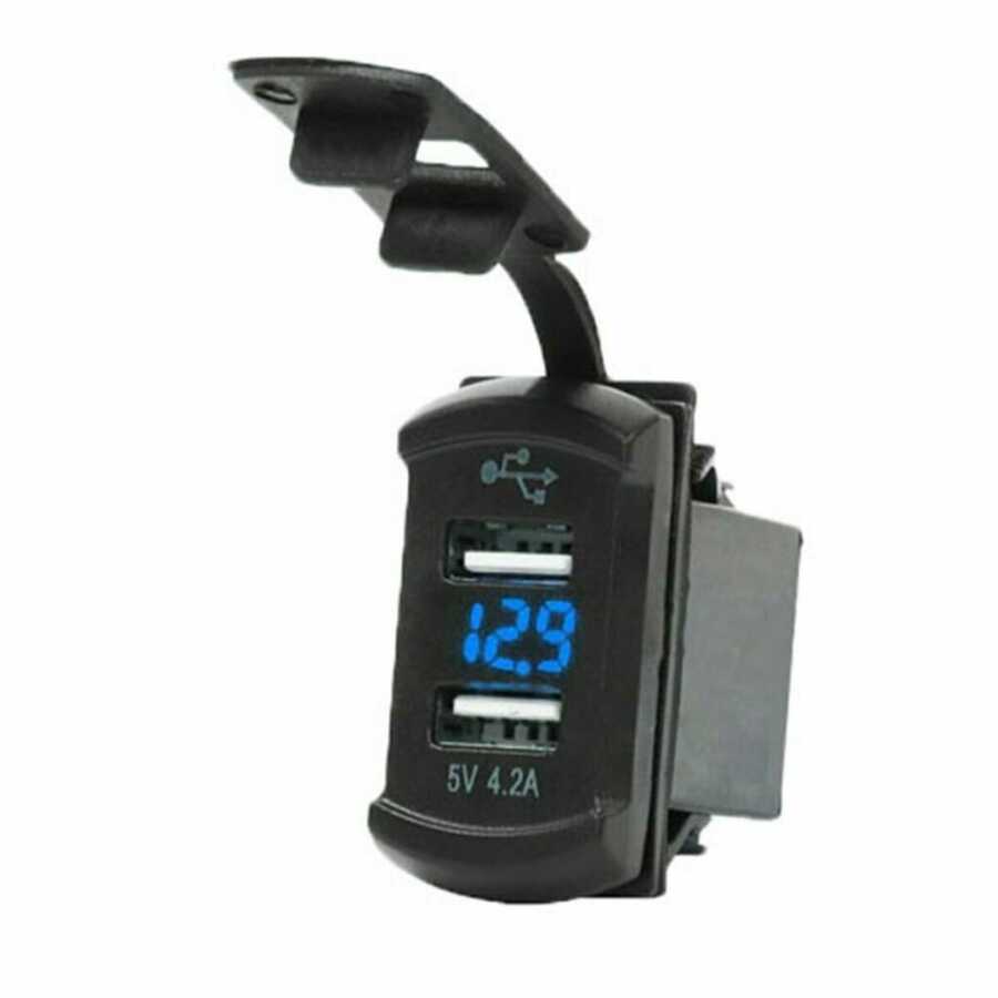  Ekranlı 5v 2.1a Çift Çıkışlı Usb Şarj Modülü Mavi