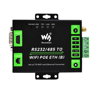 Endüstriyel RS232/RS485'ten WiFi ve Ethernet'e Dönüştürücü Modül - PoE Ethernet Port - 1