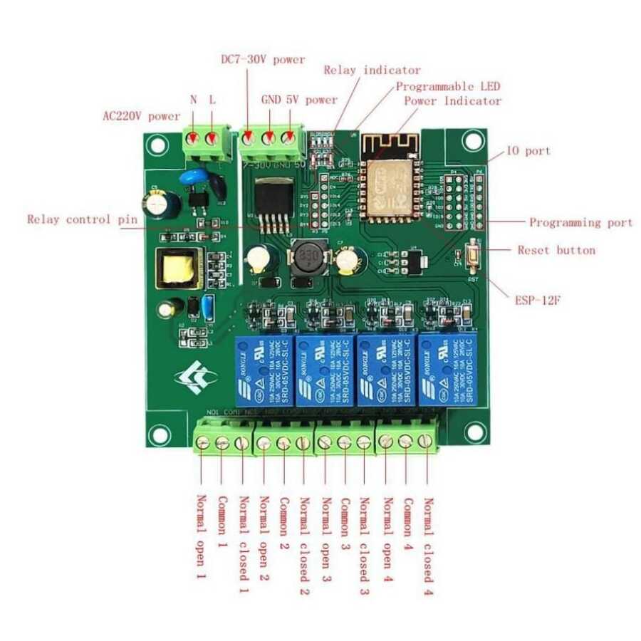 ESP8266 ESP-12F AC 90-250v / DC 7-30V 4 Kanal Wifi Röle Modülü Diğer ...