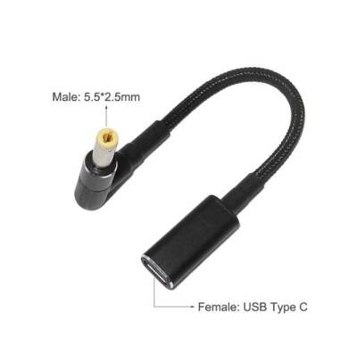Female Type C to Male 5.5x2.5mm Jack Converter Cable Type-C to 5525 - 1