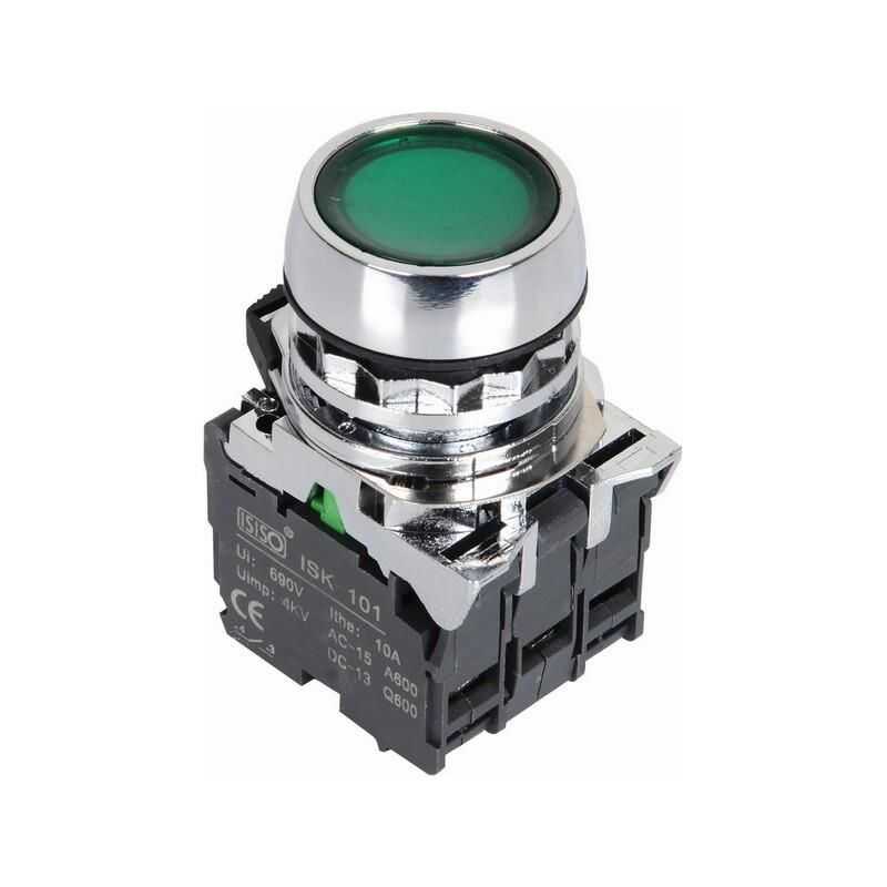  Ism-bw33b5 24v Işıklı Yaylı Metal Buton - Yeşil
