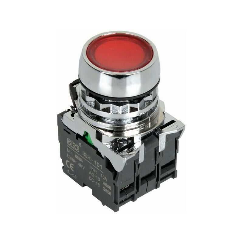  Ism-bw34b5 24v Işıklı Yaylı Metal Buton - Kırmızı