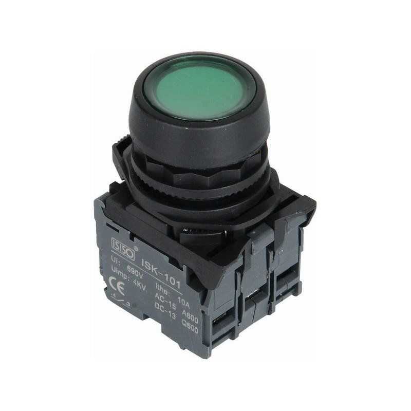  Isp-aw33m5 220v Led Işıklı Yaylı Buton - Yeşil