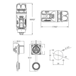 LP-24-C03PE-01-001 3-Pin Su Geçirmez Konnektör - Erkek - 2