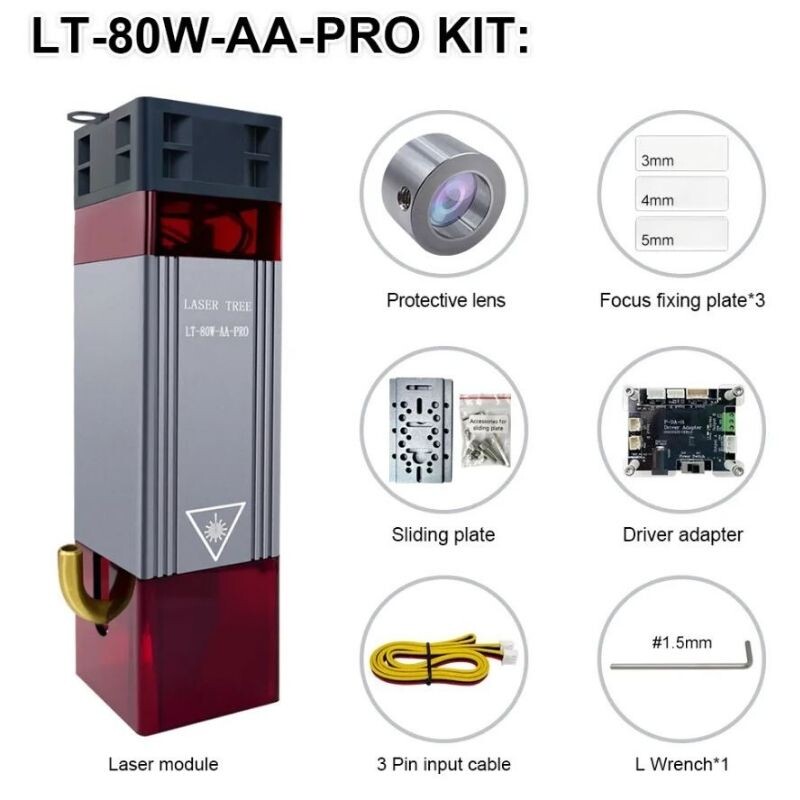  Lt-80w 12v Ttl Yakıcı Cnc Lazer Modülü Seti