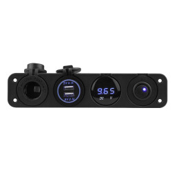 ON-OFF Mavi Nokta Anahtarlı 2x5V USB Çakmaklık ve Voltaj Göstergeli Marine Panel - 1
