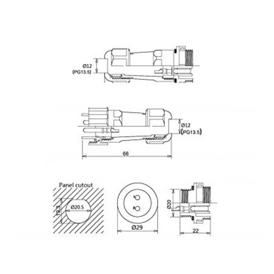 SD20 IP67 Waterproof Connector Plug – Industrial Panel Mount, 2-14 Pin Options