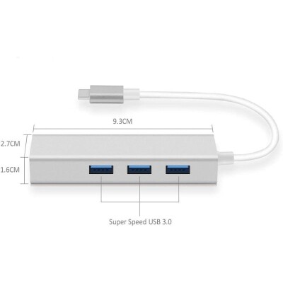 Type-C Hub 3 Port USB 3.0 Çoklayıcı + 1000 Mpbs Ethernet Çevirici - 3
