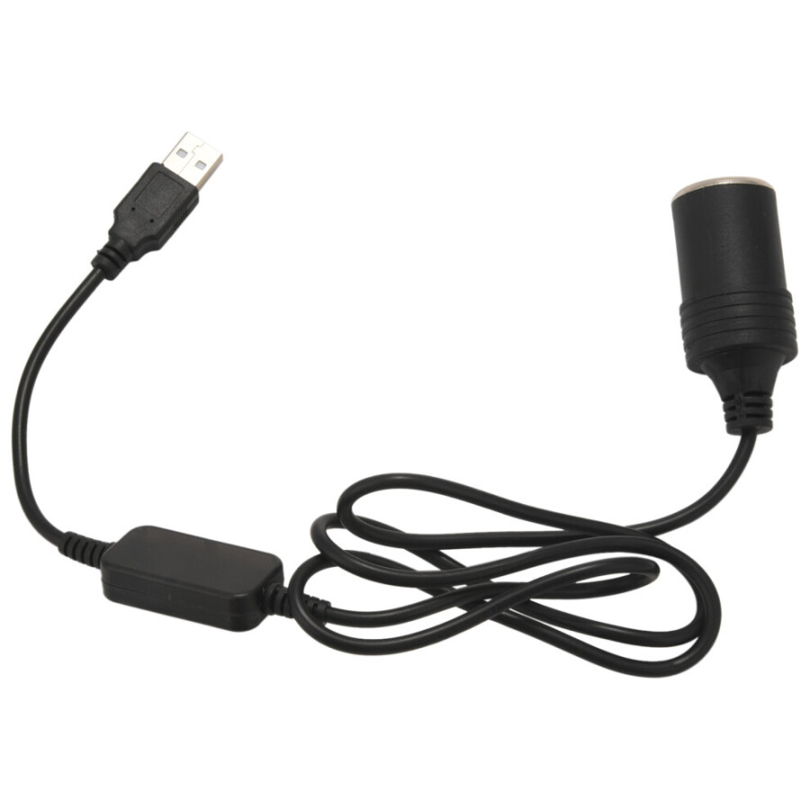USB 5V to 12V Female Car Cigarette Lighter Socket Converter 1m Cable